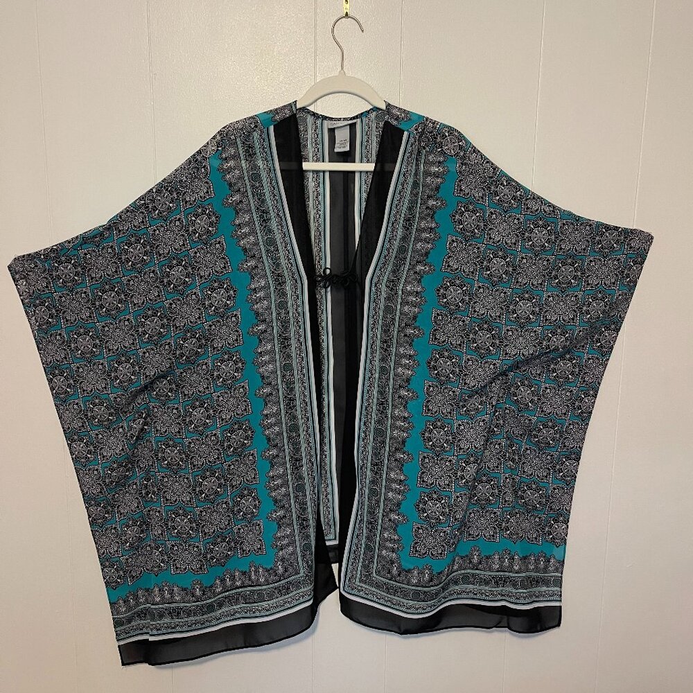 Catherine's Size 3 Black/Teal/White Kimono Boho Wrap